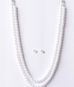 Unique Vintage Special Occasion|Prom Accessories>Vintage Style Ivory Pearl Beaded Double Necklace & Earring Set
