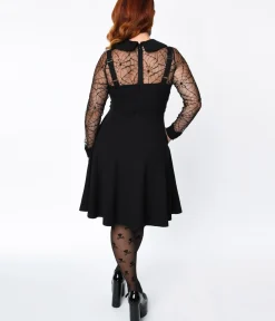 Unique Vintage Swing|Pocket Dresses>Voodoo Vixen Black Spider Web Swing Dress
