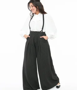 Unique Vintage Pants|Pants>Voodoo Vixen Black & White Pinstripe Suspender Trousers