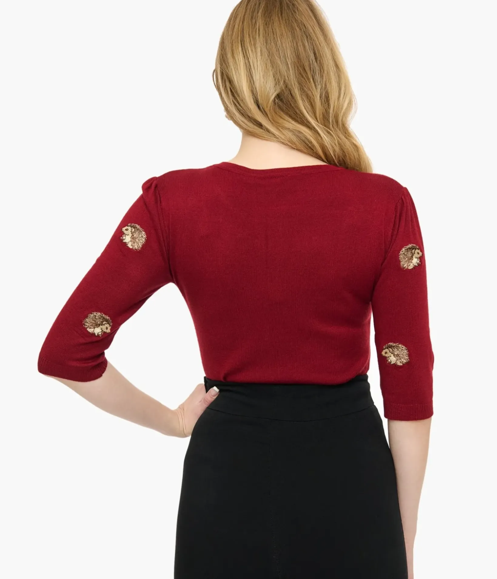 Unique Vintage Sweaters & Cardigans>Voodoo Vixen Burgundy Hedgehogs Sweater