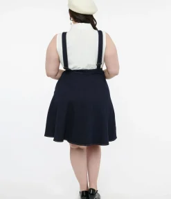 Unique Vintage Skirts>Voodoo Vixen Butterfly Denim Pinafore Skirt