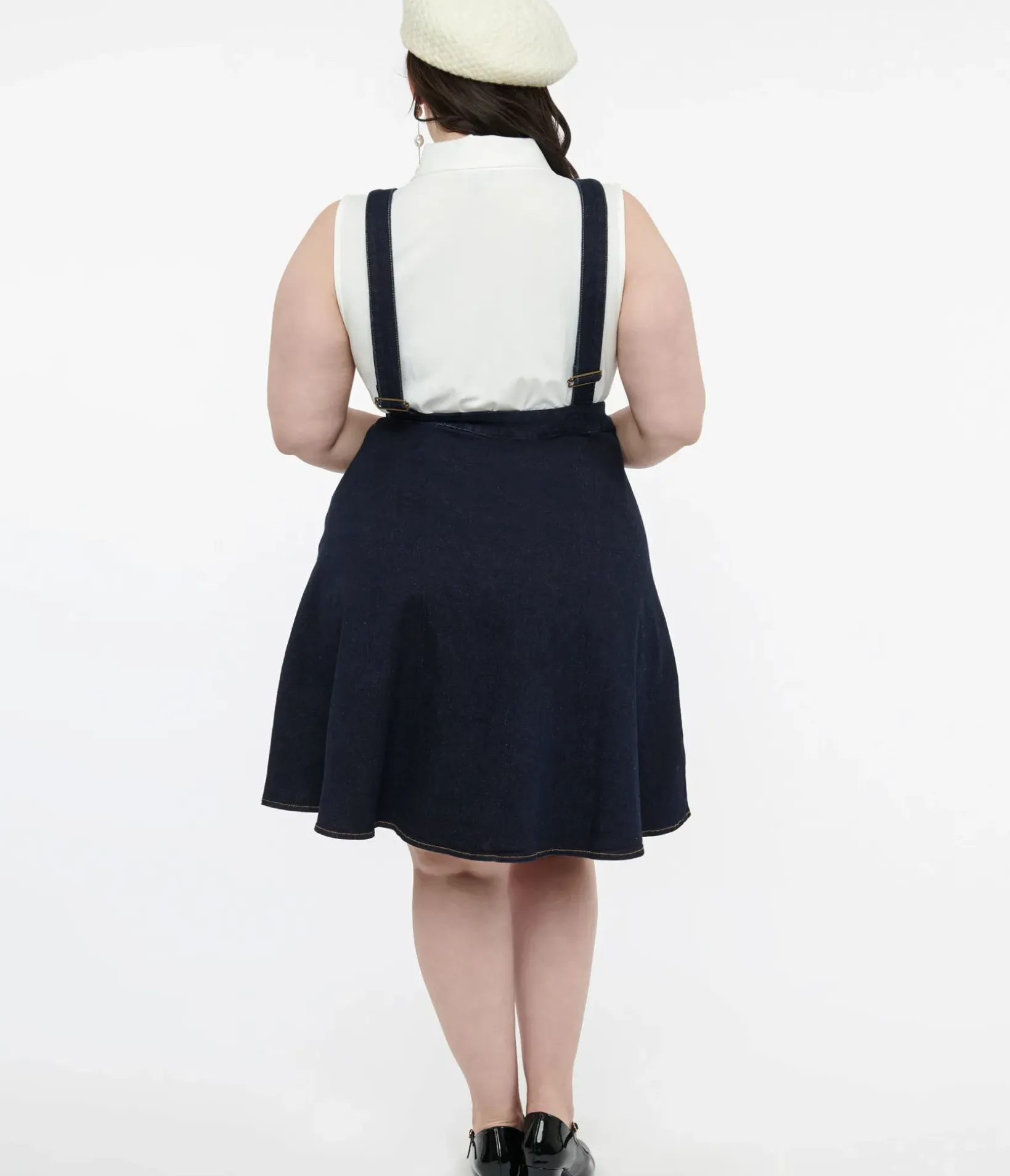 Unique Vintage Skirts>Voodoo Vixen Butterfly Denim Pinafore Skirt