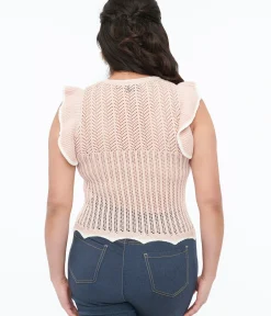 Unique Vintage Work Wear|All Things Pink>Voodoo Vixen Pink Ruffle Knit Crop Top