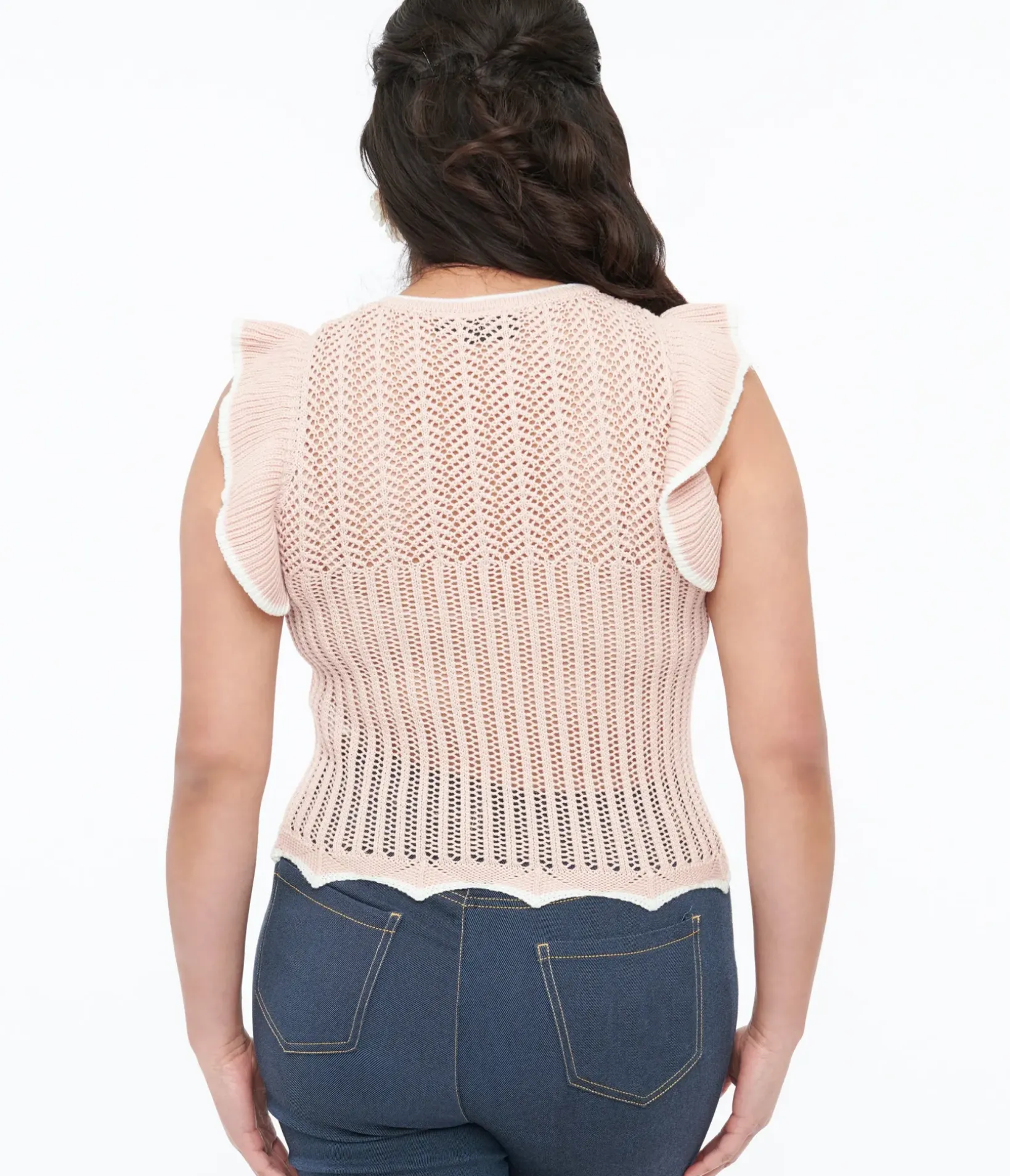 Unique Vintage Work Wear|All Things Pink>Voodoo Vixen Pink Ruffle Knit Crop Top