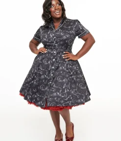 Unique Vintage Fit & Flare|Pocket Dresses>Voodoo Vixen Plus Size 1950s Black & White Midnight Western Fit & Flare Dress