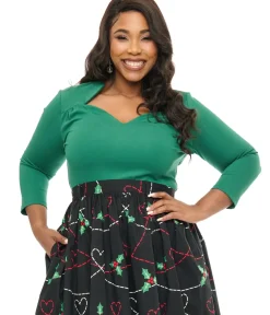 Unique Vintage Work Wear>Voodoo Vixen Plus Size 1950s Green Jersey Knit Top