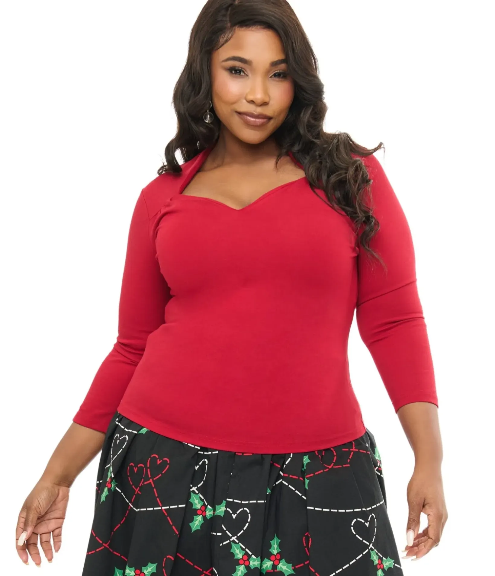 Unique Vintage Work Wear|All Things Red>Voodoo Vixen Plus Size 1950s Red Jersey Knit Top