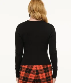 Unique Vintage Blouses|All Things Black>Voodoo Vixen 1950s Black Criss Cross Keyhole Top