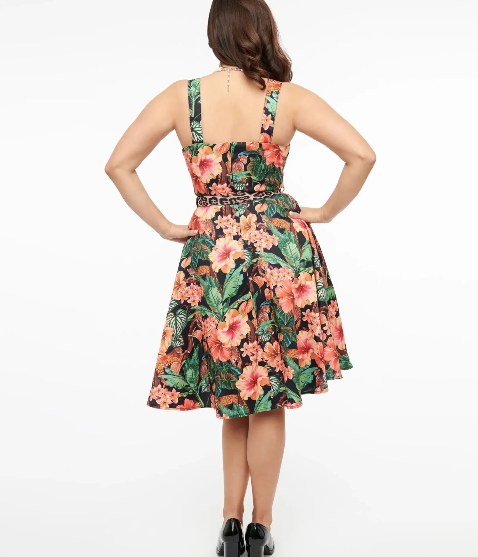 Unique Vintage Fit & Flare|Pocket Dresses>Voodoo Vixen 1950s Black Jaguar Jungle Print Fit & Flare Dress