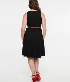 Unique Vintage Swing|Pocket Dresses>Voodoo Vixen 1950s Black & Red Western Rose Swing Dress