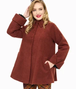 Unique Vintage Coats & Jackets|Work Wear>Voodoo Vixen 1960s Brown A-Line Coat