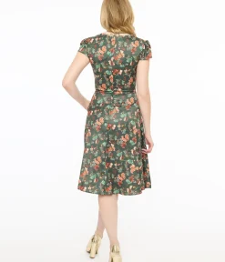 Unique Vintage Swing|Pocket Dresses>Voodoo Vixen 1950s Green Woodland Creatures Print Swing Dress