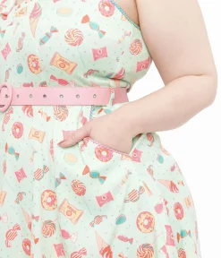 Unique Vintage Fit & Flare|Pocket Dresses>Voodoo Vixen 1950s Mint Green Sweet Tooth Print Fit & Flare Dress
