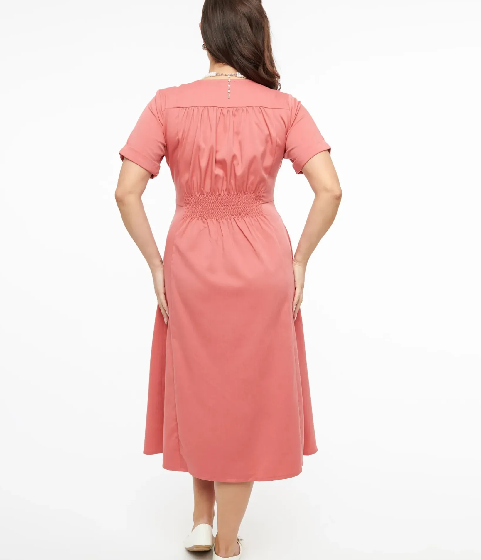 Unique Vintage Pocket Dresses|Everyday Dresses>Voodoo Vixen 1940s Pink Midi Shirt Dress