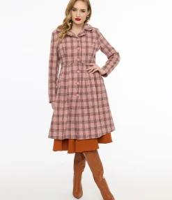 Unique Vintage Coats & Jackets|Work Wear>Voodoo Vixen 1960s Pink Plaid Coat