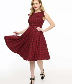 Unique Vintage Fit & Flare|Pocket Dresses>Voodoo Vixen 1950s Red Check Fit & Flare Dress