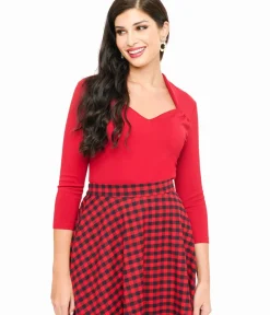 Unique Vintage Work Wear|All Things Red>Voodoo Vixen 1950s Red Jersey Knit Top