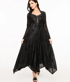 Unique Vintage Maxi|Midi & Maxi>Wax Poetic Black Spiderweb Willow Maxi Dress & Bolero Set