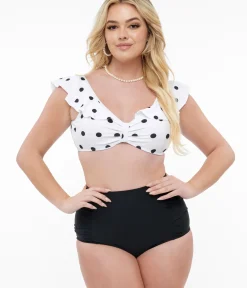 Unique Vintage Two Piece Swim|Two Piece Swim>White & Black Polka Dot Swim Set