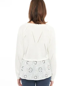 Unique Vintage Sweaters & Cardigans|Work Wear>White Floral Peplum Knit Cardigan