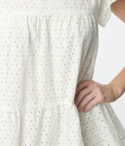 Unique Vintage Babydoll|Babydoll>White Flutter Sleeve Eyelet Dress