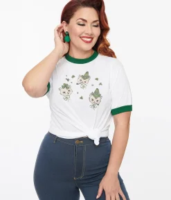 Unique Vintage Graphic Tees>White & Green Saint Paddy Cats Fitted Graphic Tee