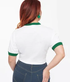 Unique Vintage Graphic Tees>White & Green Saint Paddy Cats Fitted Graphic Tee