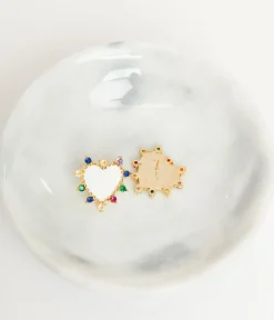 Unique Vintage Pride|Earrings>White Heart & Multicolor Stone Stud Earrings