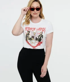 Unique Vintage Graphic Tees|Graphic Tees>White Horror Ladies Fitted Graphic Tee