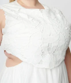 Unique Vintage Midi|Everyday Dresses>White Lace Front Midi Dress