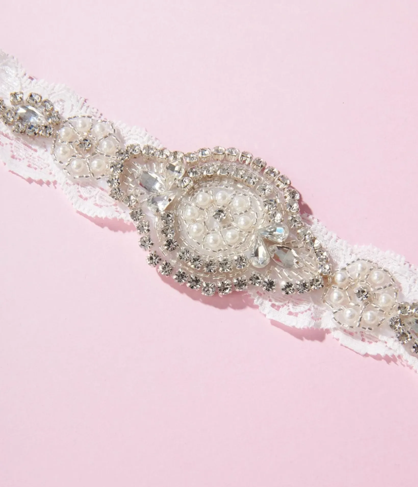 Unique Vintage Special Occasion|Wedding Accessories>White Lace & Rhinestone Bridal Garter Set