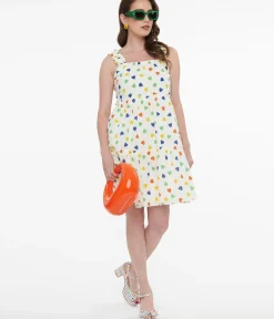 Unique Vintage Pocket Dresses|Everyday Dresses>White & Rainbow Heart Cotton Shift Dress