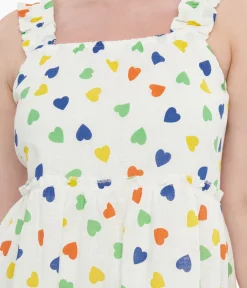 Unique Vintage Pocket Dresses|Everyday Dresses>White & Rainbow Heart Cotton Shift Dress