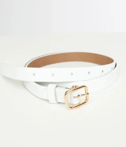 Unique Vintage Belts>White Skinny Leatherette Belt