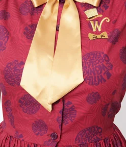 Unique Vintage Swing|Pocket Dresses>Willy Wonka x Berry Swirls & Gold Bow Swing Dress