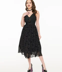 Unique Vintage Fit & Flare|Fit & Flare>Witchwood Bags Black Velvet Bat Fit & Flare Dress