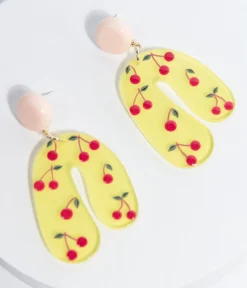 Unique Vintage Earrings>Yellow & Cherry Drop Earrings