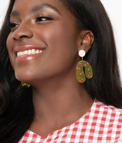 Unique Vintage Earrings>Yellow & Cherry Drop Earrings