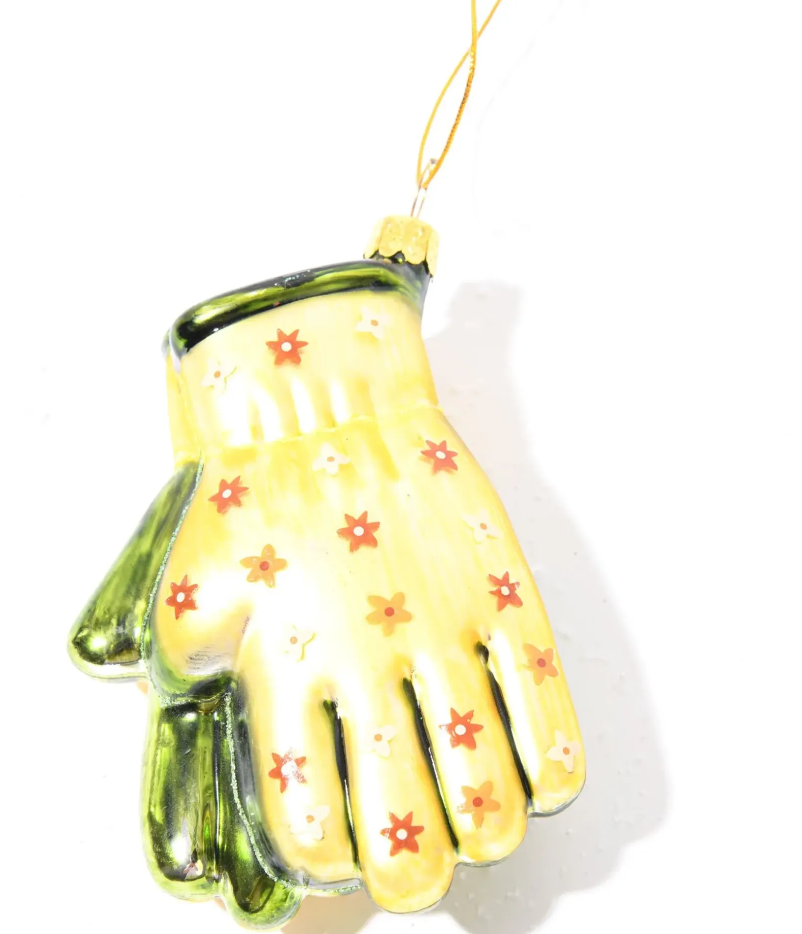 Unique Vintage Gifts For The Home|Gift Under $20>Yellow & Green Gardening Gloves Glass Ornament