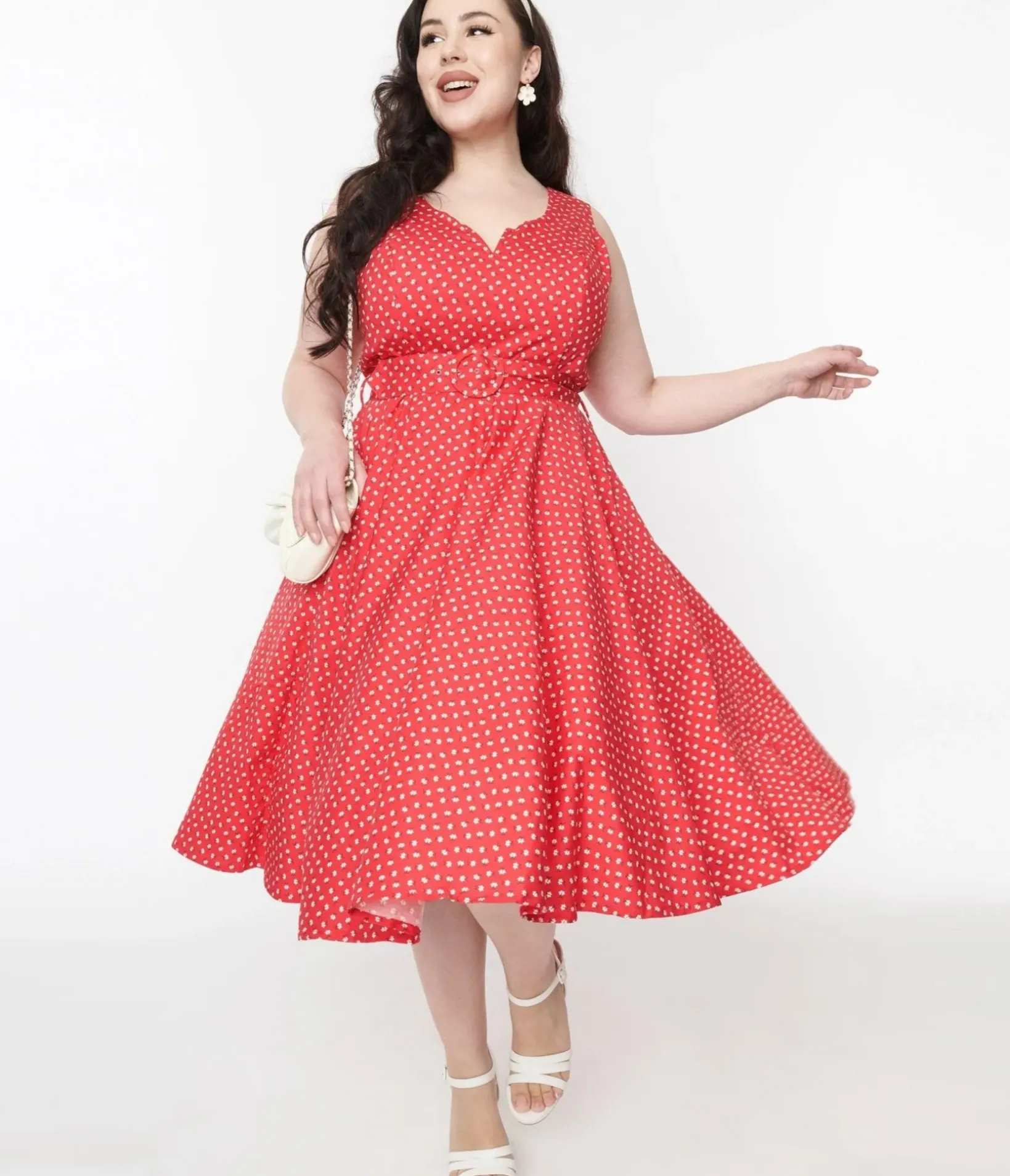 Unique Vintage Pocket Dresses|Everyday Dresses>Yellow & White Floral Surplice Swing Dress