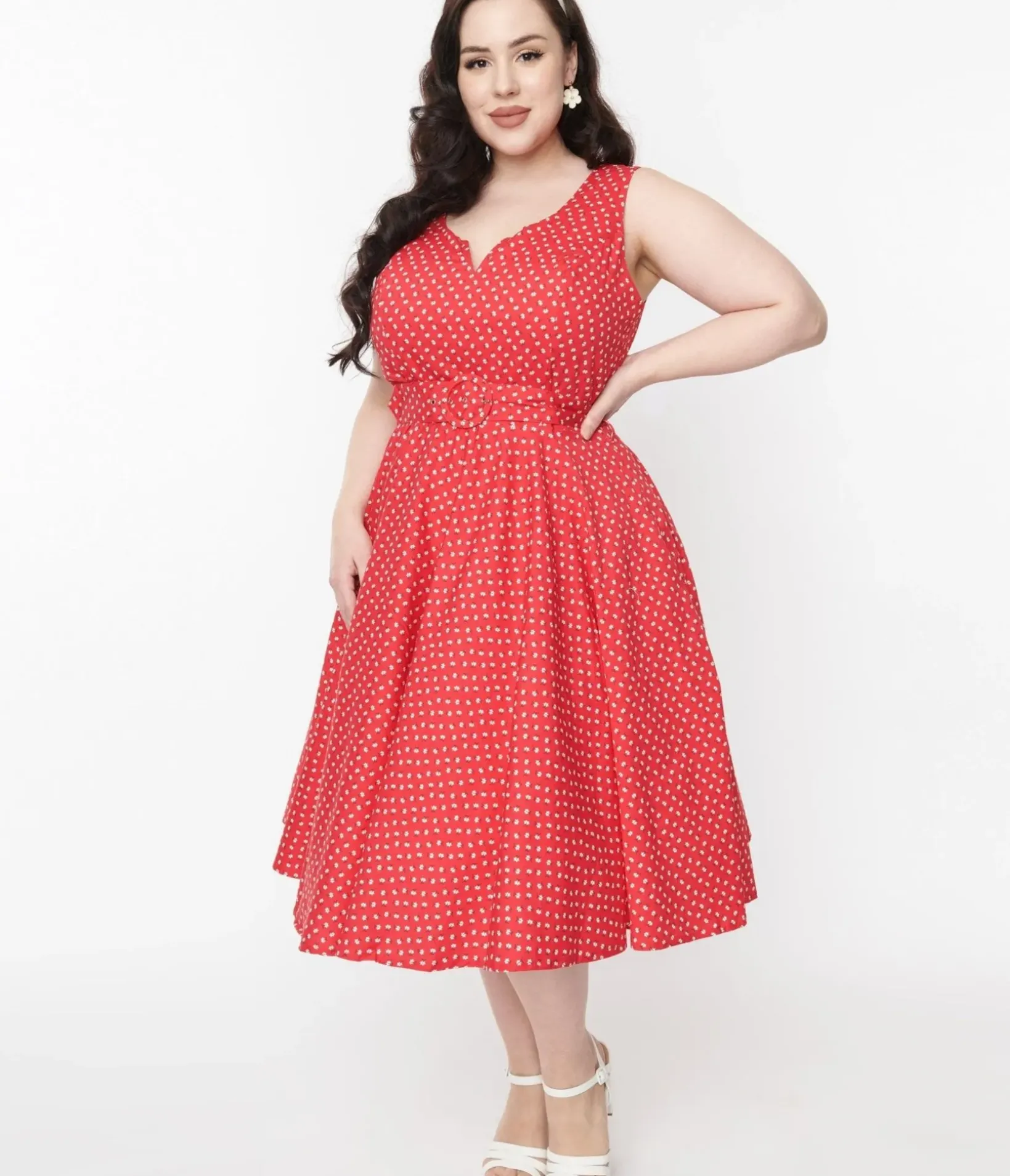 Unique Vintage Pocket Dresses|Everyday Dresses>Yellow & White Floral Surplice Swing Dress