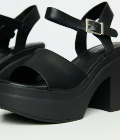 Unique Vintage Heels|Sandals>Y2K Black Leatherette Chunky Platform Heels