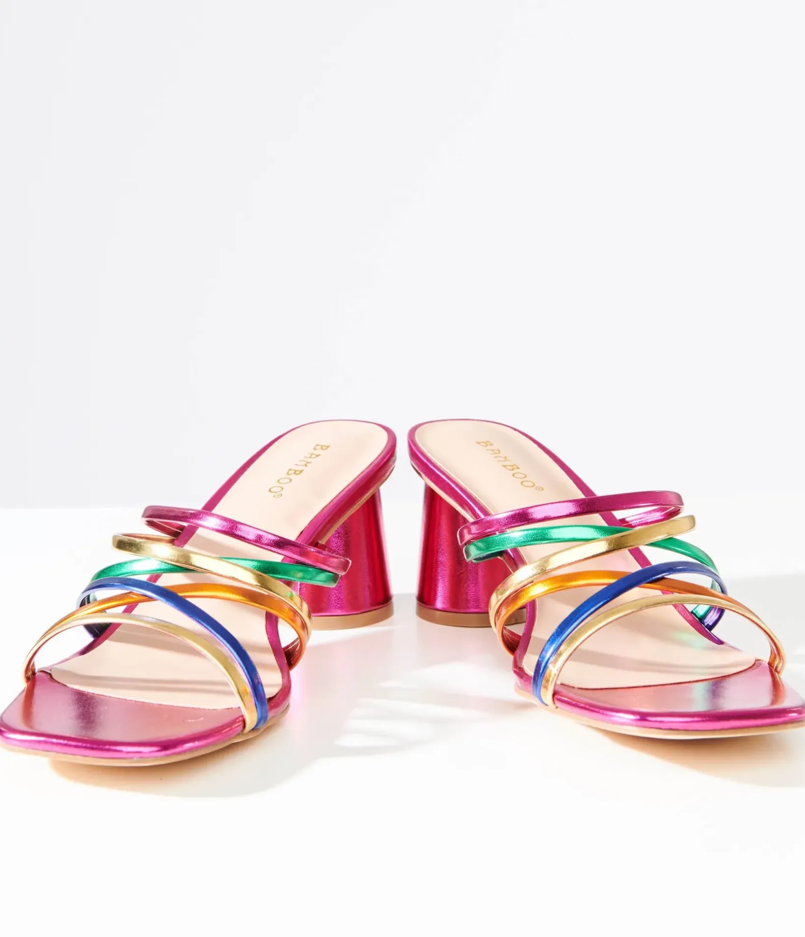 Unique Vintage Heels|Sandals>Y2K Rainbow & Pink Metallic Heel Sandals